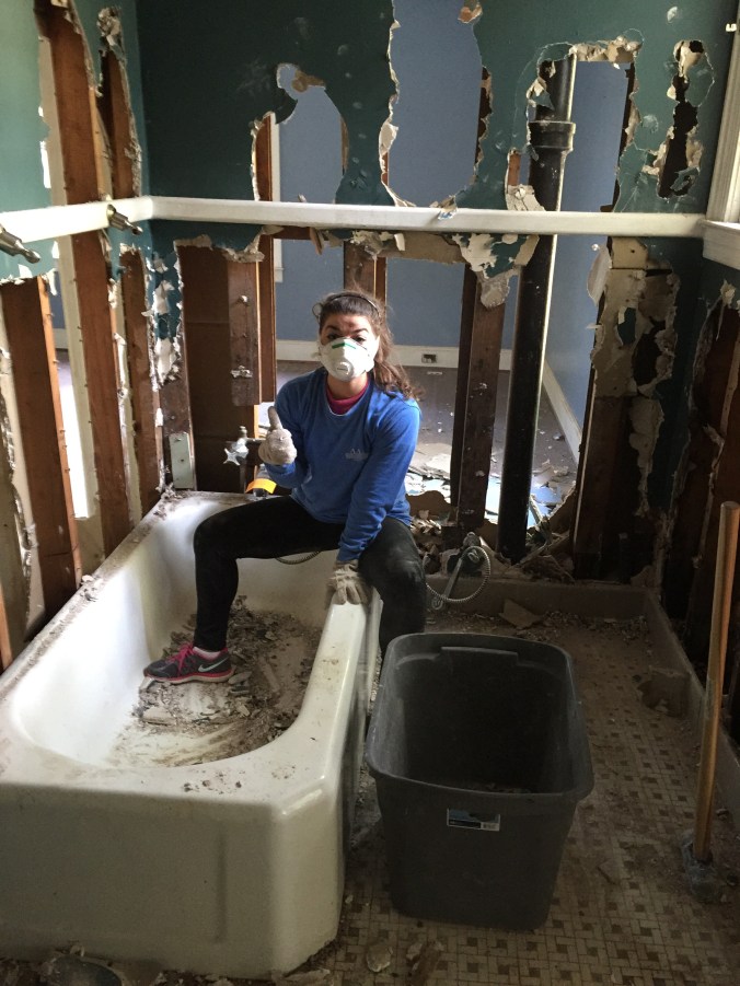 Taking a break in the bathtub.