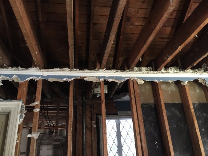 Close up of the left over plaster around the trim. 