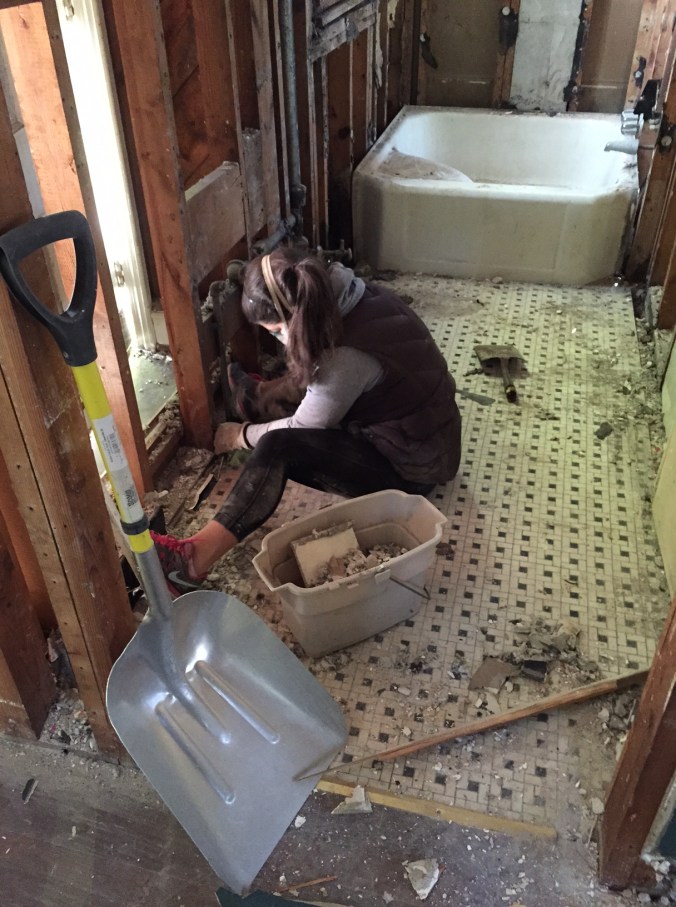 Chipping away along the baseboards.