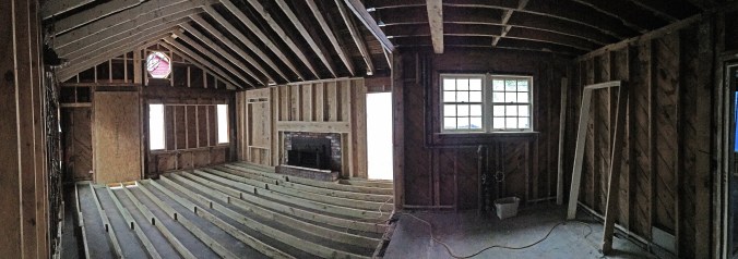 Ta-dah! Our new and improved kitchen space, now open to the great room with vaulted ceiling.