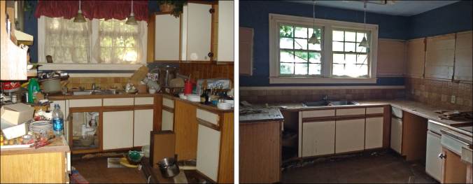Kitchen before clean up and mid-demo