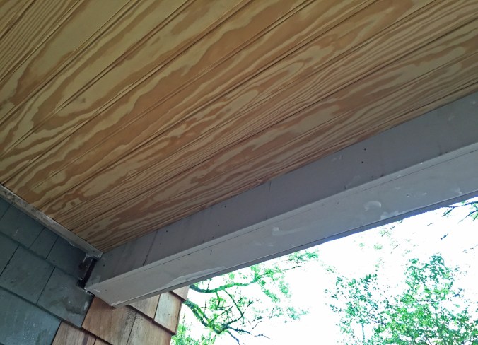 Close-up of the tongue and groove ceiling. 