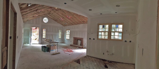 Great Room/Kitchen (The great room ceiling will be covered by tongue and groove, so no drywall there!)