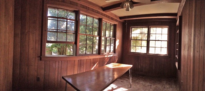 A "before" picture of the Wormy Chestnut walls.