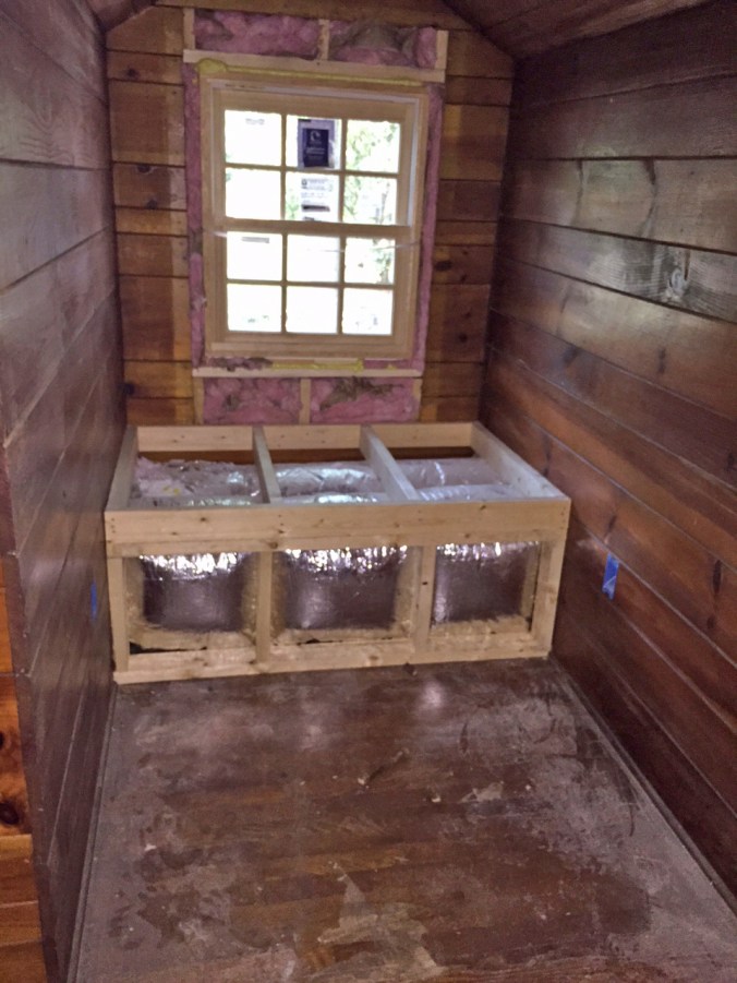 The HVAC ductwork that runs through all the upstairs dormers is being hidden with little window seats :)