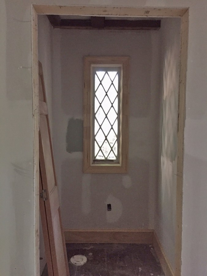 Powder room window is trimmed and looking fantastic...