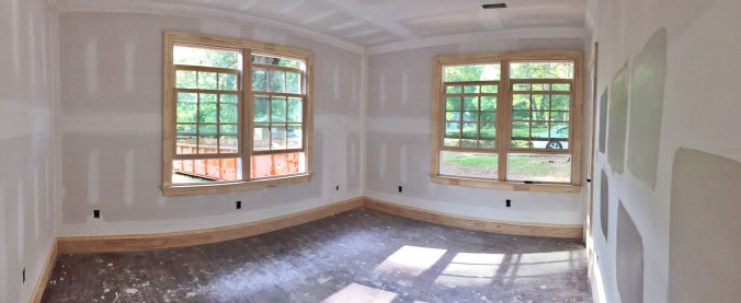 Baseboards and crown molding are up in the guest bedrooms!