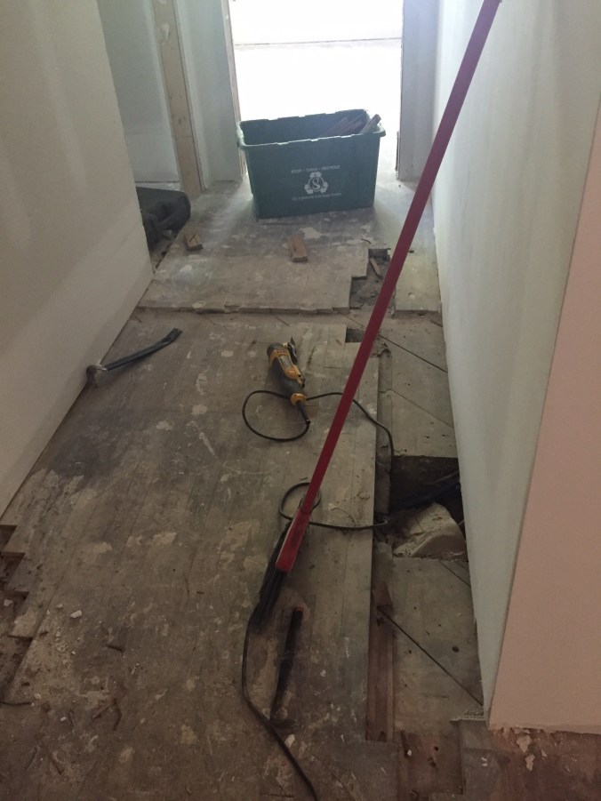 Lots of patching to do in the new hallway (routed through the old laundry closet and guest bedroom closet).